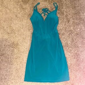 Teal B. Darlin Size 3/4 Mini Body con Dress